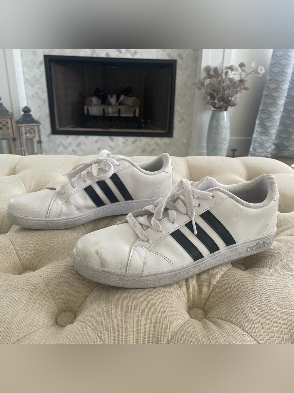 Adidas womens White Sneaker with Black Stripes